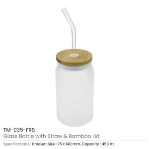 Glass Bottle with Straw and Bamboo Lid - Image 3