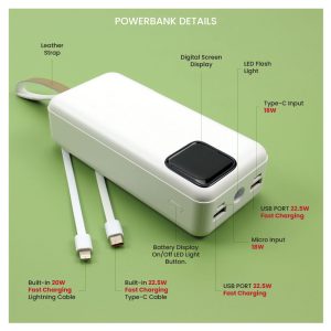 Fast Charging Powerbank 30,000 mAh with Flashlight & Leather Strap - Image 4