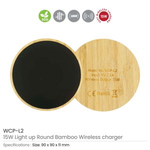 Bamboo Wireless Charger 15W Fast Charging & LED Logo - Image 4