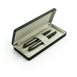 Black Metal Pen Set with Matte & Glossy Finish in PU Leather Box - Image 8