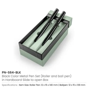 Black Metal Pen Set with Matte Finish in Hardboard Slide to Open Box - Image 6