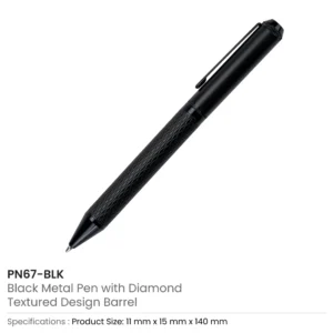 Black Metal Pens with Diamond Textured Design Barrel - Image 6