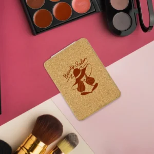 Rectangle Pocket Mirror, Double-Sided Foldable with Cork Finish Cover - Image 3