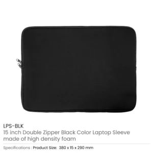15-Inch Laptop Sleeve, Double Zipper in Black Color - Image 3