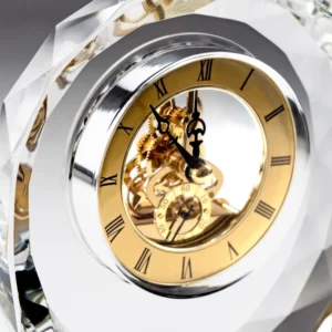 Round Crystal Clock Awards with Oval Glass Base in Box - Image 4