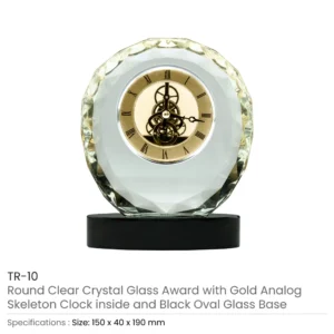 Round Crystal Clock Awards with Oval Glass Base in Box - Image 7
