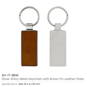 Silver Shiny Metal Keychains with Laserable PU Leather Plate - Image 5