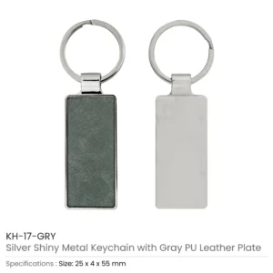 Silver Shiny Metal Keychains with Laserable PU Leather Plate - Image 6
