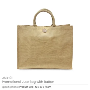 Reusable Jute Shopping Bags with Button Closure - Image 3