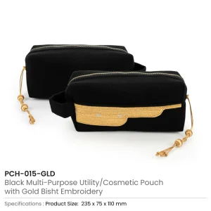 Black Multi-Purpose Utility & Cosmetic Pouch with Bisht Embroidery - Image 6