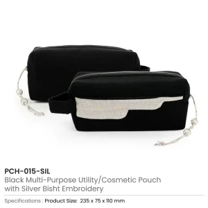 Black Multi-Purpose Utility & Cosmetic Pouch with Bisht Embroidery - Image 7