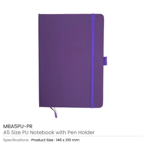 A5 PU Notebooks with Pen Holder - Image 6